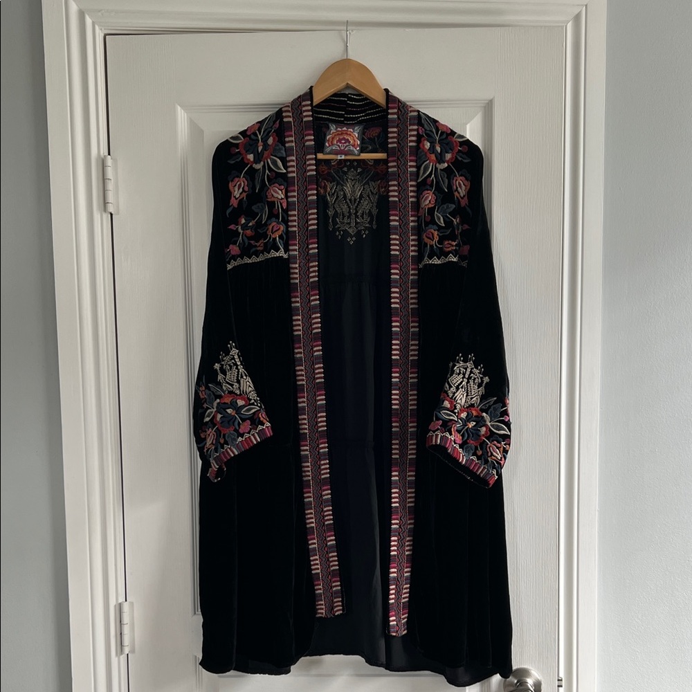 Johnny Was Medium Black Kimono with Colorful Embroidery